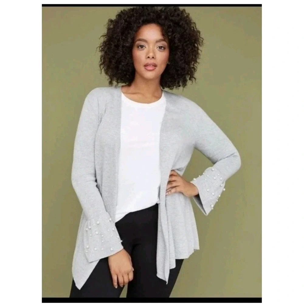 Lane Bryant Cardigan Bell Sleeves Sweater Gray  Women's 14/16 - Picture 1 of 7